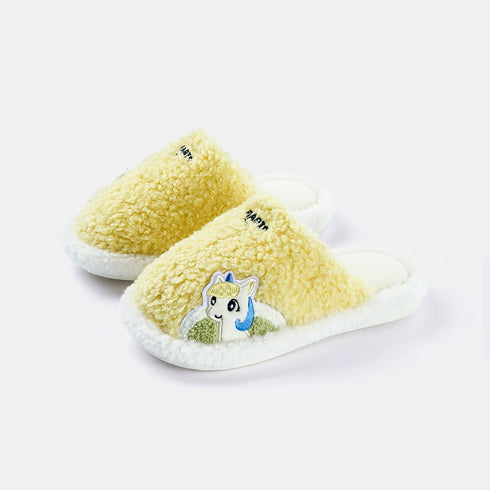 Fuzzy Dinosaur Patch Kids Slippers