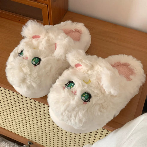 Plush Kitty Face Home Slippers