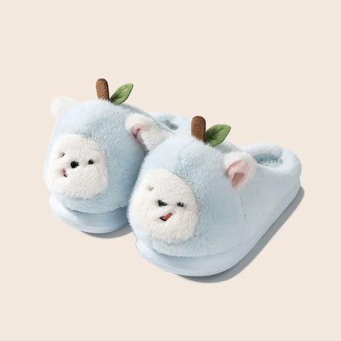 Cartoon Apple Puppy Plush Slippers