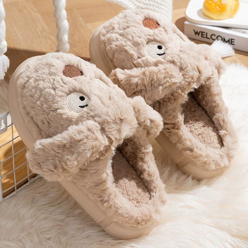 Whimsical Puppy Face Plush Slippers