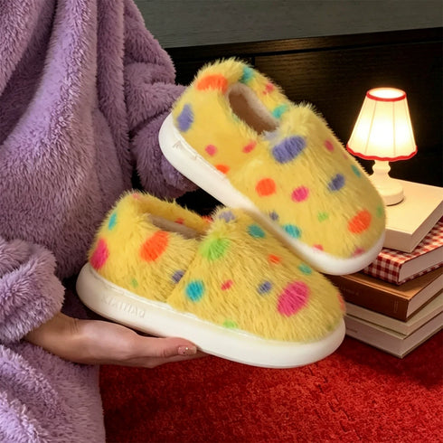 Plush Spotted Platform Winter Slippers