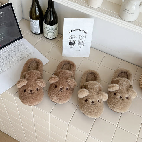 Teddy Bear Buckle Fleece Slippers