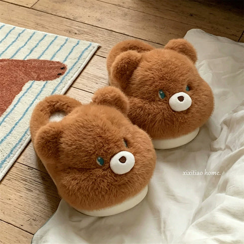 Fuzzy Bear Face House Slippers