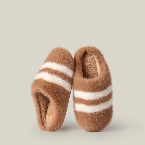 Striped Cloud Step Plush Slippers