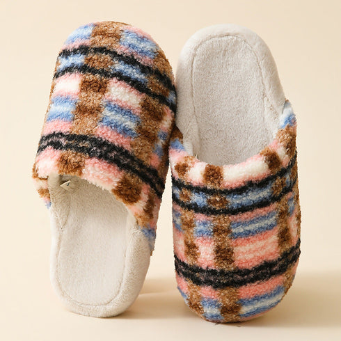 Fuzzy Plaid Quiet Home Slippers