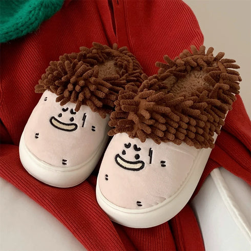 Quirky Mop Hair Doodle Slippers