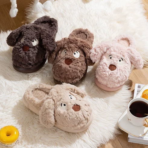Whimsical Puppy Face Plush Slippers