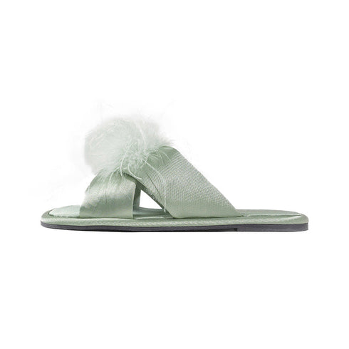 Elegant Feather Satin Flat Slides