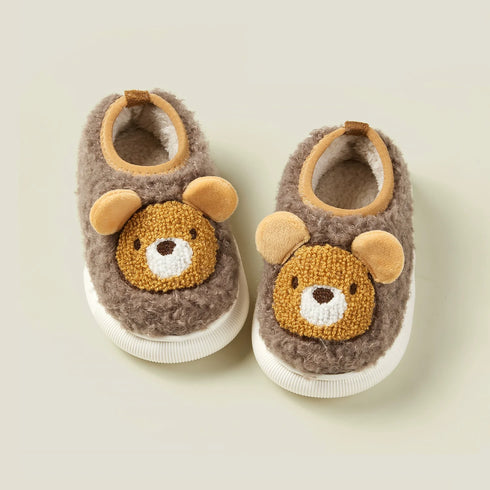 Fuzzy Bear Face Kids Slippers