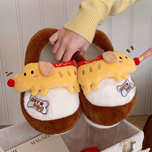 3D Hot Dog Pup Slippers