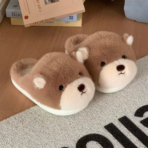 Snuggly Bear Face Plush Slippers