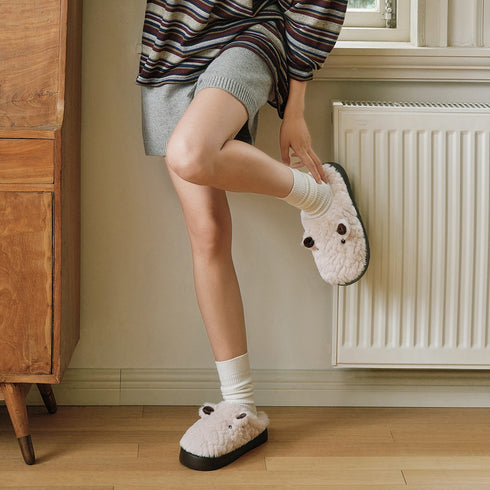 Fleece Animal Face Platform Slippers