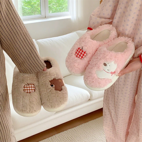 Apple Puppy Gingham Patch Slippers