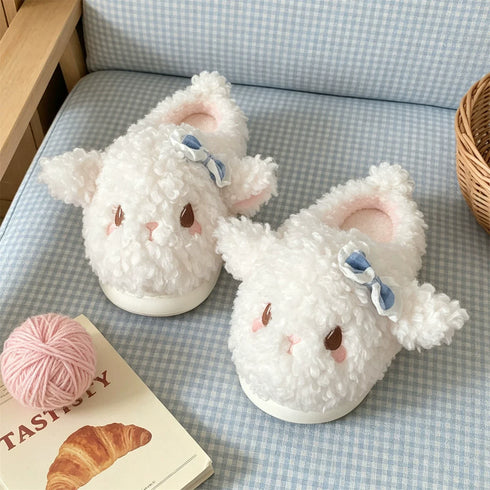 Plush Lamb Bowknot House Slippers
