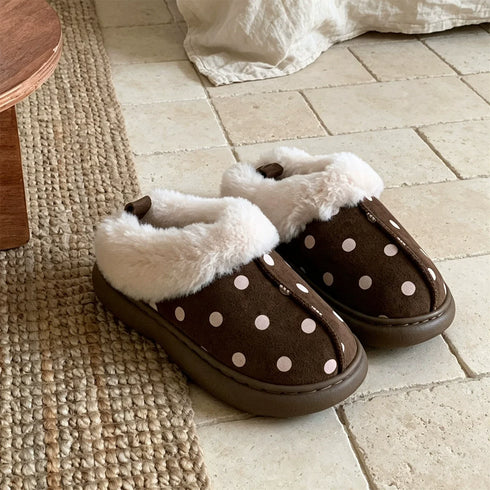 Polka Dot Fuzzy Platform Slippers
