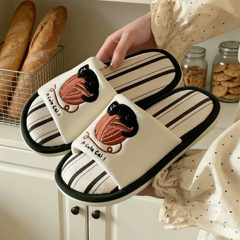 Playful Cat Yarn Ball Slippers