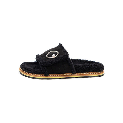 Pearl Buckle Fuzzy Warm Slides