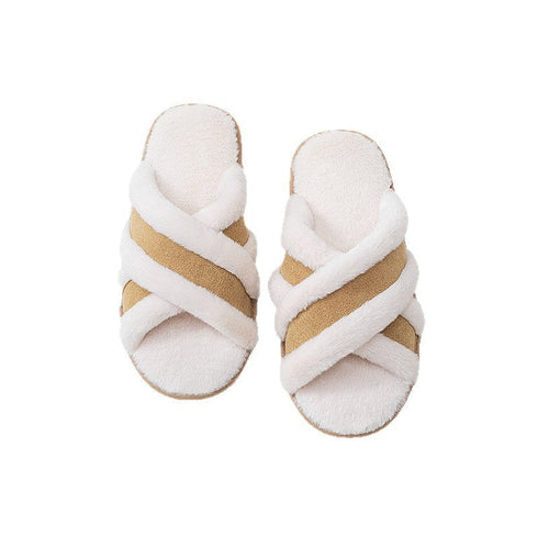 Fuzzy Crisscross Band Warm Slippers