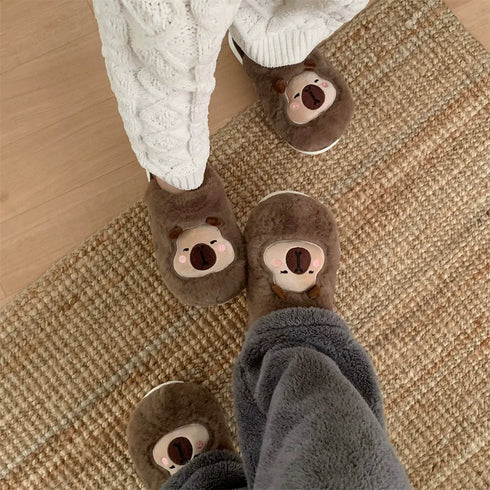 Chill Capybara Face Plush Slippers