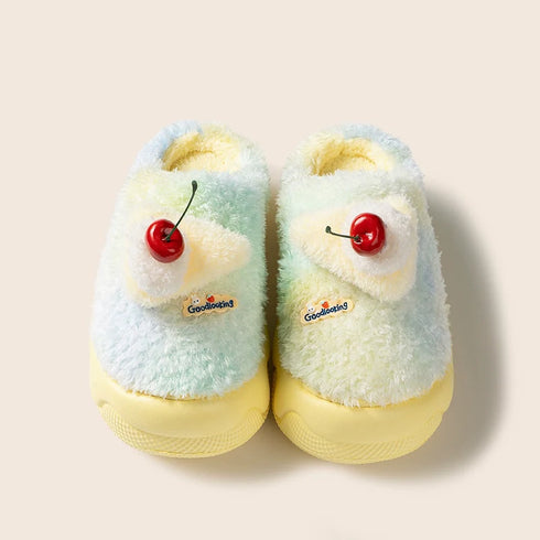Cherry Topped Fuzzy Cake Slippers