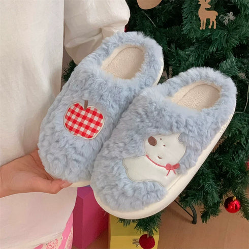 Apple Puppy Gingham Patch Slippers