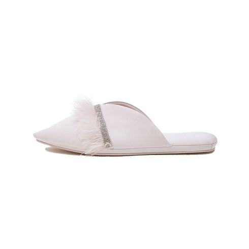 Chic Satin Feather Rhinestone Slides