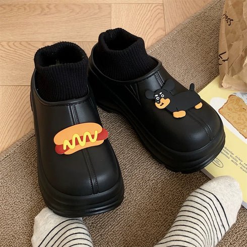 Playful Dachshund Hotdog Platform Boots