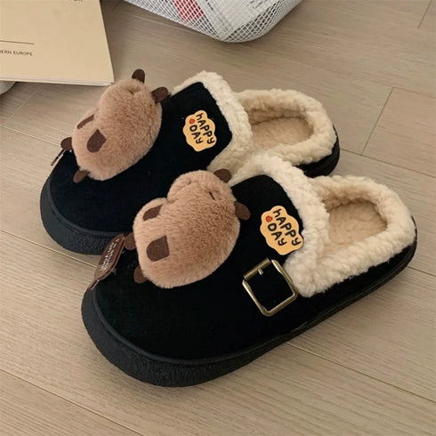 Cozy Capybara Plush Buckle Clogs