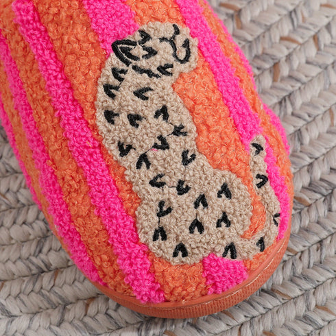 Striped Leopard Plush House Slippers