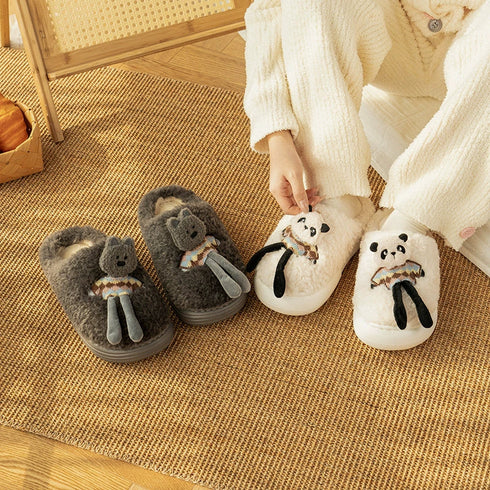 Fuzzy Puppy Character Plush Slippers