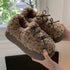 Bow-Tie Plush Platform Slippers