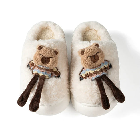 Fuzzy Capybara Doll Plush Slippers