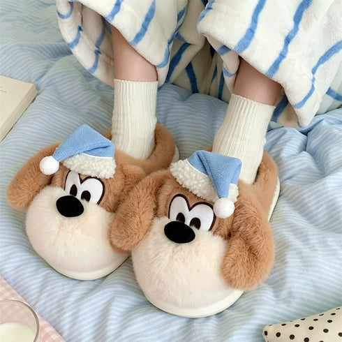 Sleepy Puppy Nightcap Plush Slippers