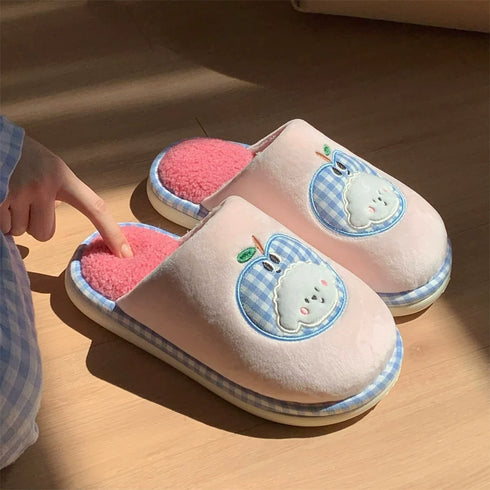 Gingham Apple Pup Plush Slippers