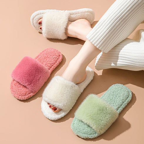Fuzzy Strap Lounge Slippers