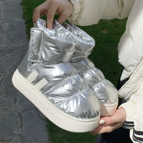 Glossy Padded Velcro Snow Boots