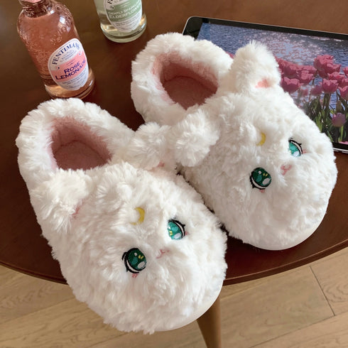 Plush Kitty Face Home Slippers