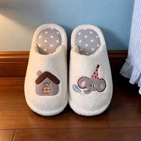 Elephant House Embroidered Plush Slippers