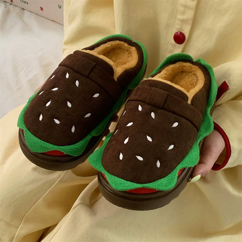 Fun Burger Bun Plush Slippers