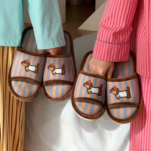 Playful Puppy Striped Cotton Slides