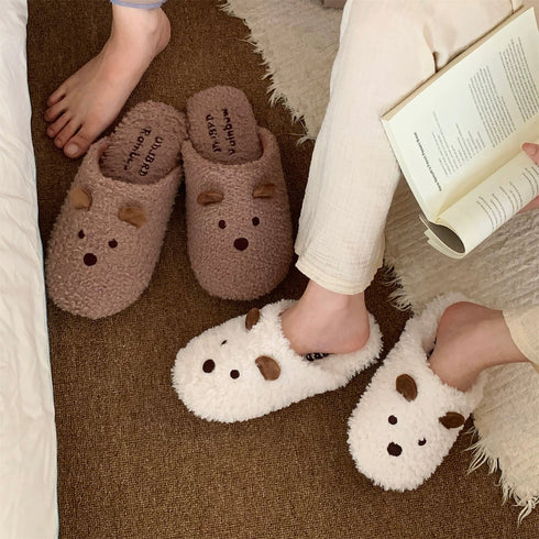 Cozy Bear Face Plush Slippers