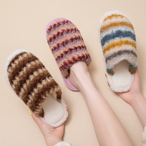 Textured Stripe Plush Home Slippers