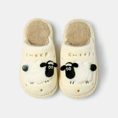 Fuzzy Sheep Applique Indoor Slippers