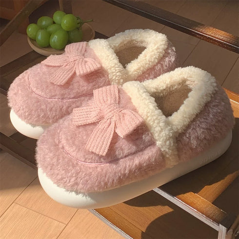 Bow-Accent Full-Back Plush slippers