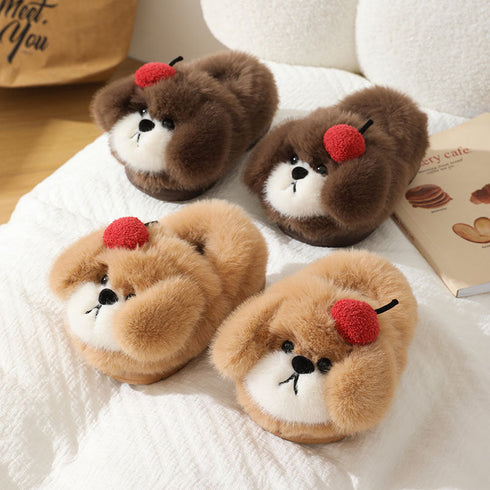 Cherry Puppy Plush House Slippers