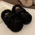 Bow-Tie Plush Platform Slippers