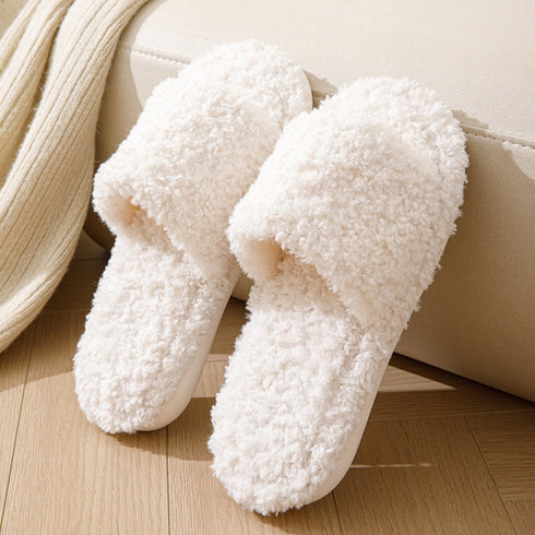 Curly Plush Open-Toe Slippers