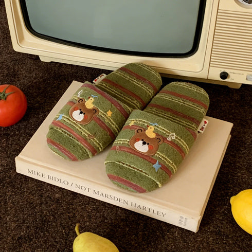 Striped Bear Terry Home Slippers