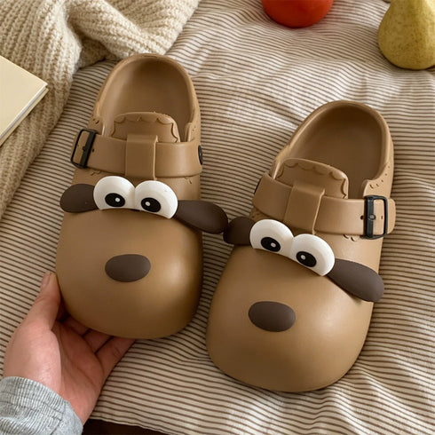 Whimsical Puppy Face Chunky Clogs