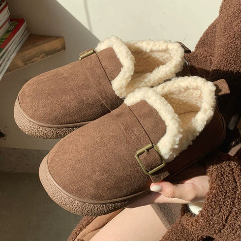 Cozy Buckle Strap Furry Clogs